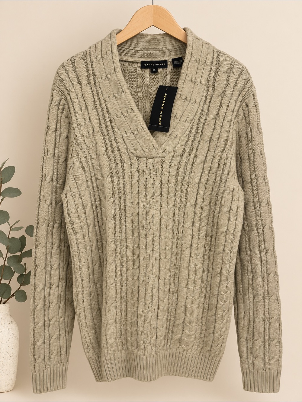 Jeanne Pierre Women's Cable Knit V-Neck Sweater - Sage 🍁